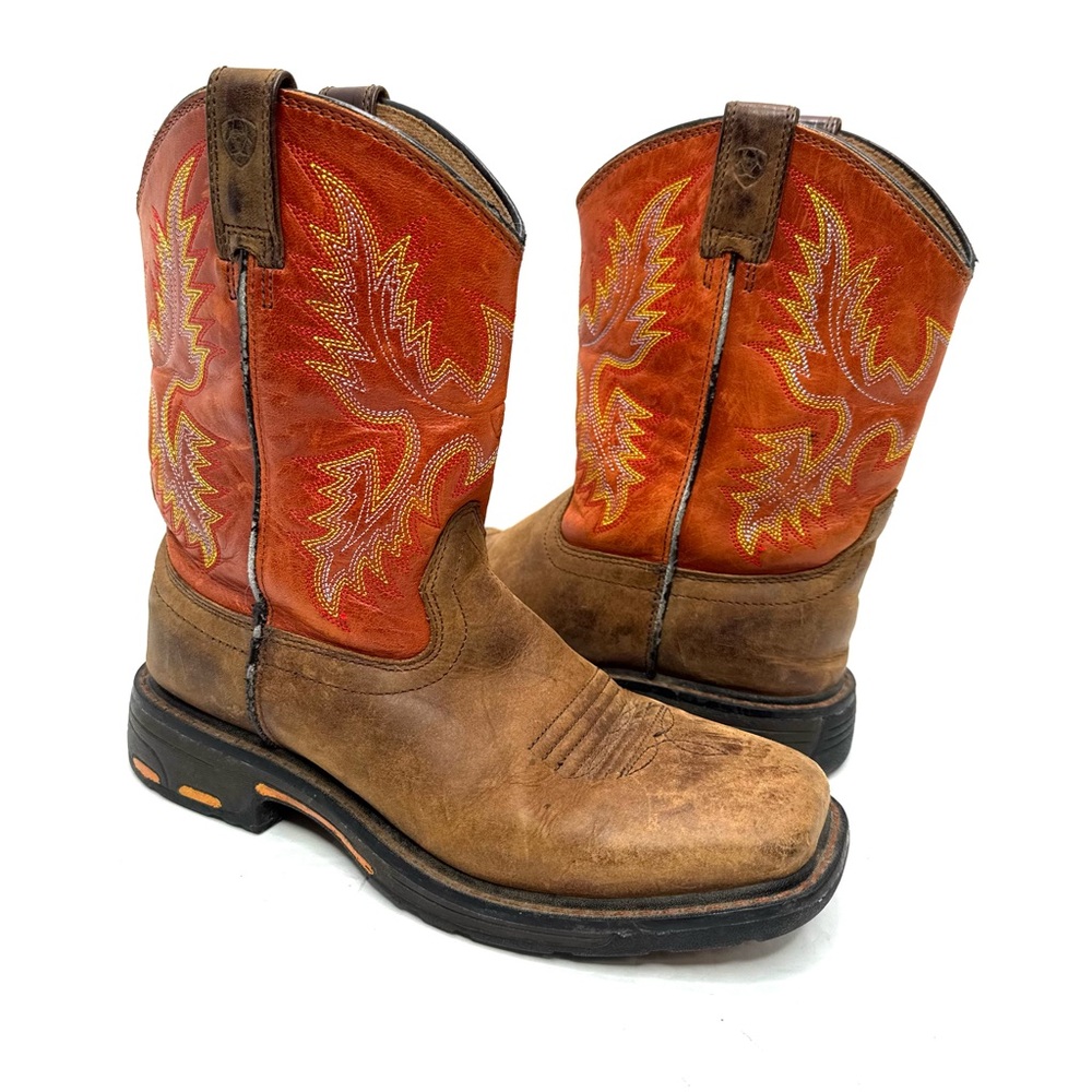 Ariat WorkHog Wide Western Boot Kids 3.5 Cowboy Boots Square Toe Orange Hallowen